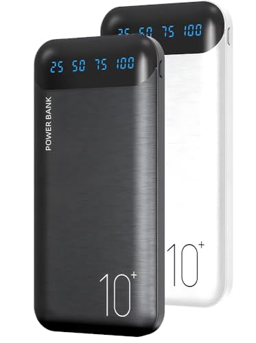 Power Bank 10000mAh Portable Charger Slim Battery Pack with 2 USB 2.4A Outputs and USB C In/Out Compatible with Huawei iPhone 16 15 14 13 12 iPad Samsung Galaxy S20 Android Tablet (Black + White) - color: Black + White