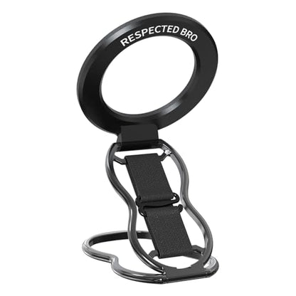 RESPECTED-BRO-Magnetic-Phone-Grip-Stand-with-Finger-Strap, 4-in-1 Magnetic Ring Holder, Kickstand and Elastic Strap for Phones, Universal Fit for iPhone 17/16/15/14/13/12, Android, and Cases (Black) - color: Black