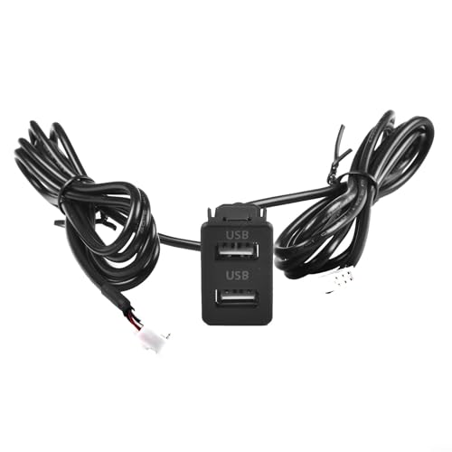 Car Dashboard Panel Mount Dual USB Port Interface Adapter, 145Cm Extension Cable with 4-Pin + 6-Pin Connector,Black ABS Socket