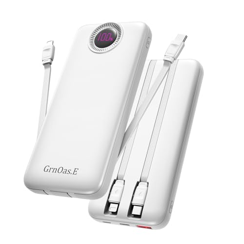 Portable Charger with Built in Cables，10000mAh 22.5W Max High-Speed Charging Power Bank with 4 Outputs 2 Inputs,External Travel Battery Pack for iPhones Android,iPad (Pearl White) - color: Pearl White