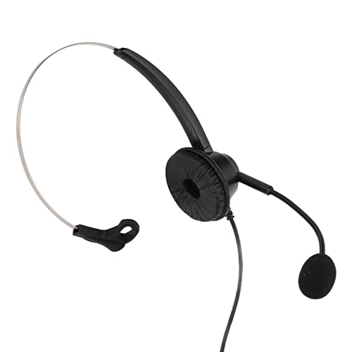 Telephone Headphone Noise Cancelling Single Ear Wired Headset with Mic Mute, 3.5mm Elbow Plug Business Call Center Headset for Office Customer Service