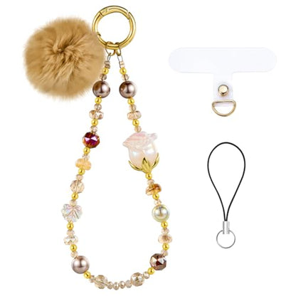 BEEFLYING Beaded Phone Charm Wrist Strap for Case - color: Camel