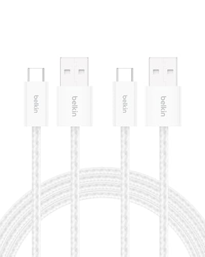 Belkin USB A to USB C 15W Braided Cable 2 Pack, 6.6ft iPhone Charger Cord - color: White, style: 6.6 ft - 2 pack