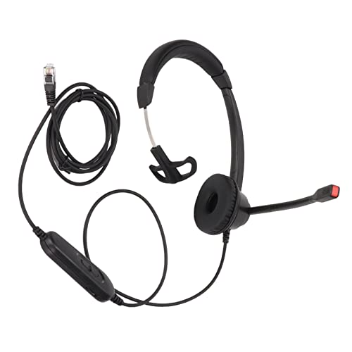 RJ9 Single Ear Headset Noise Canceling with Adjustable Volume for Call Centers and Telemarketing Black
