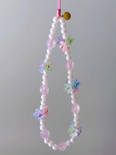 Drawwind Phone Charm Beaded Wristlet Strap Universal Cell Phone Lanyard Cute Bracelet Wrist Strap Beaded Chain String Handmade Accessories for Case Camera Bags (Flower Girl) - color: Flower Girl