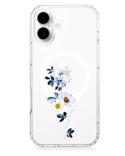 Feams for iPhone 16 Case [Compatible with Magsafe] Slim Shockproof Protective Clear Phone Cover for iPhone 16 6.1" Women Girls, Blue Floral - color: Blue Floral, size: for iPhone 16 (6.1 Inch)