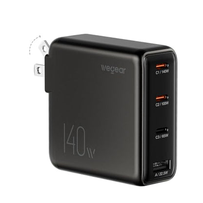 wegear 140W USB-C Charger for Laptop, Slim 4-Port PD 3.1 GaN Block-Black - color: Black