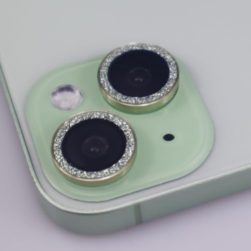 BONVAN for iPhone 15/15 Plus Camera Lens Protector Bling Glitter Metal Crystal Tempered Glass Screen Accessories Sparkly Lens Cover, also Compatible with iPhone 16e (2PCS) (Green) - color: Green