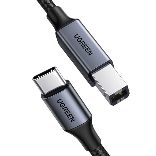 UGREEN USB-B to USB-C Cable 6.6FT, Nylon Braided for Printer & MIDI - color: Black, size: 6.6 FT