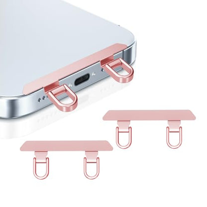 2 Pack Phone Lanyard Tab, 2-Ring Metal Tether Tab for iPhone - Thin Stainless Steel Cell Phone Lanyard Patch - color: Rose Gold