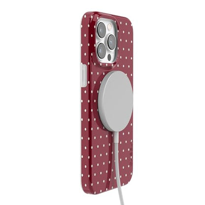 Casely iPhone 14 Pro Case | On the Dot | Maroon Polka Dot | Compatible with MagSafe | Classic Ultra Slim Design - color: On the Dot | Maroon Polka Dot, size: Iphone 14 Pro