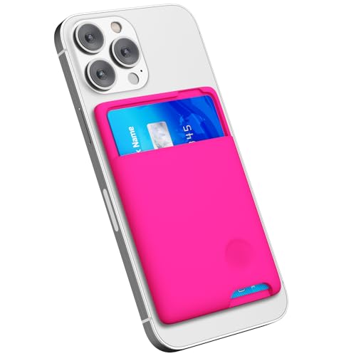 oakxco Phone Wallet Stick On, Secure Phone Card Holder Silicone, Adhesive Pocket Sleeve ID Credit Card, Slim Thin Card Case for Men Women Cute, Compatible with Apple iPhone Samsung Pixel, Hot Pink - color: Hot Pink