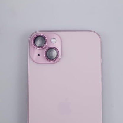 BONVAN for iPhone 15/15 Plus Camera Lens Protector Bling Glitter Metal Crystal Tempered Glass Screen Accessories Sparkly Lens Cover, also Compatible with iPhone 16e (2PCS) (Pink) - color: Pink
