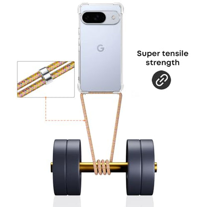 for Google Pixel 10 Crossbody Case Clear Neck Hanging Strap Adjustable Shoulder Lanyard Phone Cover Women Girls Soft TPU Slim Anti-Drop Protection Mobile Case for Pixel 10 - Rainbow - size: for Google Pixel 10