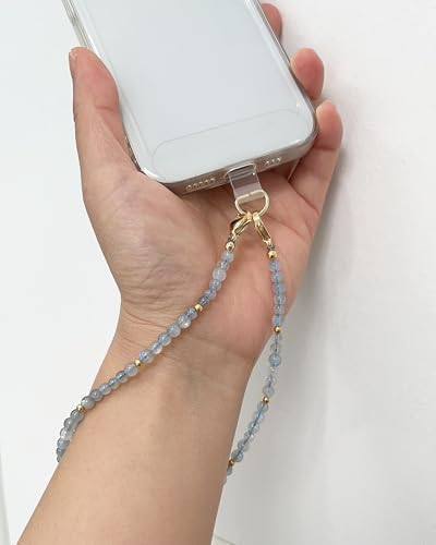 Natural Gemstone Phone Charm Wrist Strap, Beaded Lanyard Wristlet Chain, Elegant Bracelet Strap for Phone Cases - color: Gray Moon Stone