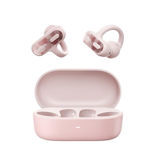Lenovo Open Ear Clip On Earbuds X500 Bluetooth 6.0 Wireless Earbuds with 11 mm Drivers, Open Ear Ergonomic Design, Dual Device Connectivity, Built in Mic, Fast Charge, Pink - color: Pink