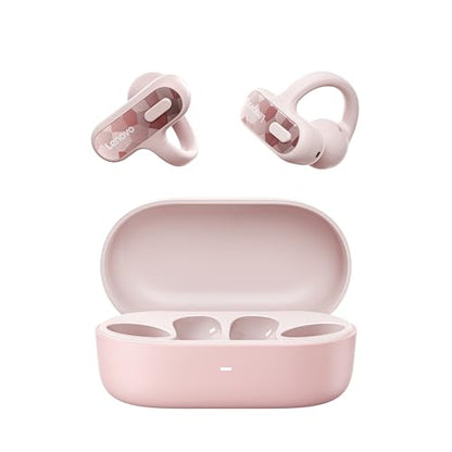 Lenovo Open Ear Clip On Earbuds X500 Bluetooth 6.0 Wireless Earbuds with 11 mm Drivers, Open Ear Ergonomic Design, Dual Device Connectivity, Built in Mic, Fast Charge, Pink - color: Pink