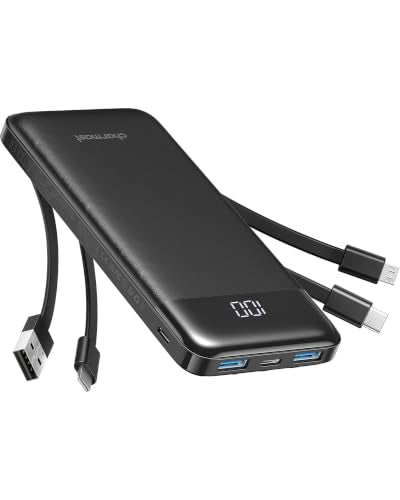 charmast Portable Charger Power Bank with Reinforced Built-in 4 Cables - color: Black