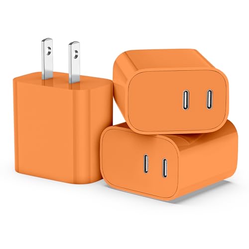 USB C Charger Block 3 Pack, Dual Port 20W Fast Wall Plug(Orange) - color: Orange