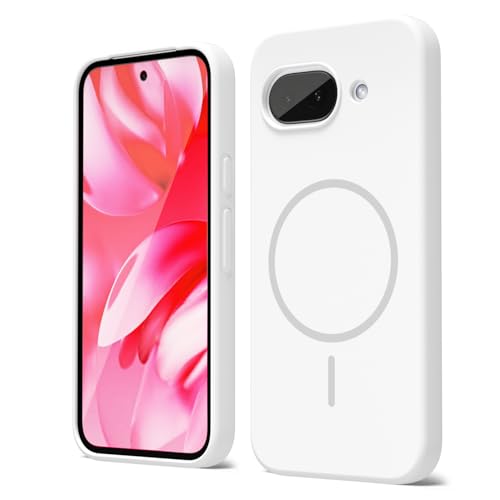 oakxco for Google Pixel 9A Case Silicone Mag Safe, Magnetic Slim Thin Phone Case Compatible with Magsafe, Women Girls Cute Girly Aesthetic Soft Rubber Gel Safecase with Camera Cover, White - color: White, size: Pixel 9A