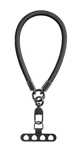 Phone Wrist Strap Lanyard Hand Wristlet with 360° Rotating Clip Stainless Steel Tether Buckle Finger Grip Strong Durable Anti-Tangle Universal for iPhone Camera Keychain Travel Dark Black - color: Dark Black