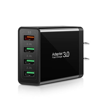 Fast Charging 3.0 Wall Charger, 4-Port USB Charger Block, Multi USB Plug - color: Black (4-Port)