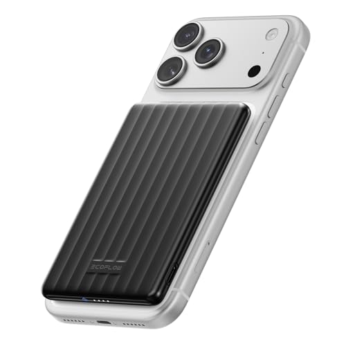 EF ECOFLOW Rapid Magnetic Portable Charger, Ultra-Slim 5,000mAh Wireless Charging Power Bank, Magsafe-Compatible Battery Pack for iPhone 16/15/14/13/12 Series - color: Black