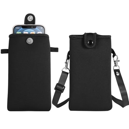 Neoprene Phone Sleeve Pouch Bag Case with Crossbody Strap Compatible for iPhone 17 Pro Max Air 16 Plus/Galaxy S26 Ultra / S26+ S25 FE A17 A36 A56 / Pixel 10 Pro XL/OnePlus 15 13 (Black, XL) - color: Black
