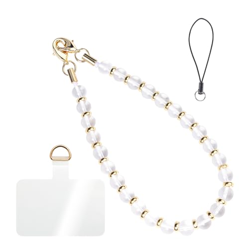 CH.yishi Beaded Phone Charm Wrist Strap with Tether Tab,Camera Lanyard - style: Clear Quartz