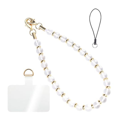 CH.yishi Beaded Phone Charm Wrist Strap with Tether Tab,Camera Lanyard - style: Clear Quartz