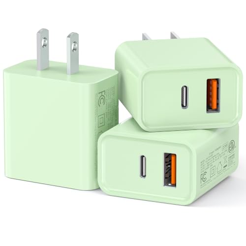 USB C Wall Charger, 3Pcs 20W PD + QC USBC Charger Block Super Fast Power Output Rapid Charging Box Wall Plug Cube for Phone 16/17, Samsung Galaxy S24, Motorola, LG, Google Pixel 6Pro, Mint Green - color: Mint Green