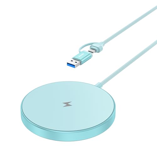 BENFEI Magnetic Wireless Charger Compatible with MagSafe for iPhone 17/16/15/14/13/12, Aluminum, up to 7.5W, 1.5m Cable - color: Teal