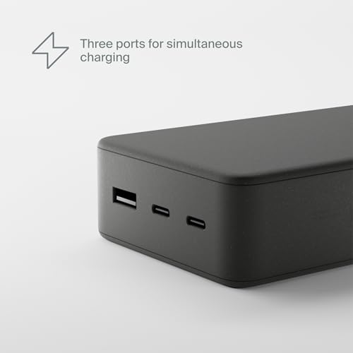 Clemm Portable Charger 30000mAh, Power Bank for iPhone, Samsung, iPad & Laptops, 3 Ports (USB-A + 2× USB-C), Quick Charge & Power Delivery, Up to 6 Phone Charges or 1 Laptop Charge, Graphite
