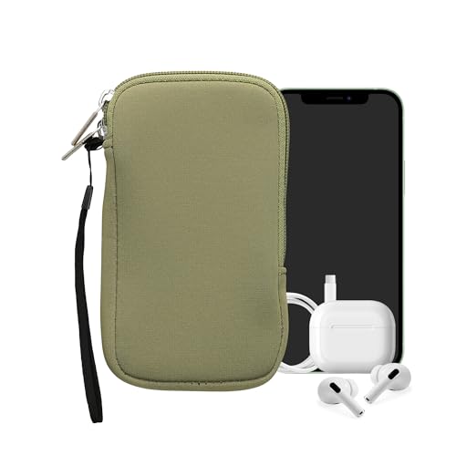 kwmobile Universal Phone Pouch Size L - 6.5" - Neoprene Smartphone Pouch with Zip - Water-Repellent Mobile Phone Case - Sleeve in Gray Green - color: gray green, size: L - 6.5"