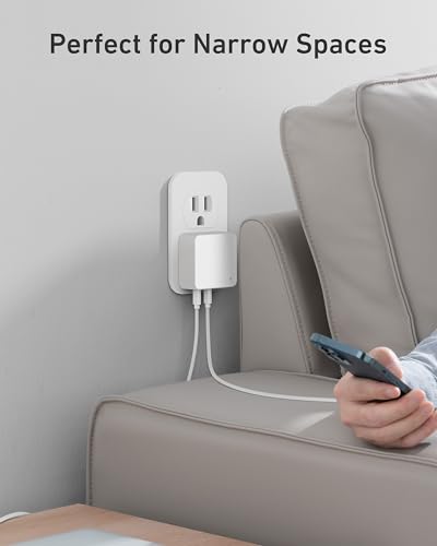 Nekmit 100W Flat USB C Charger Block, 3-Port GaN Fast Wall Charger(2*USB-C & 1*USB-A), USB C Wall Plug with Fixed Prongs for iPhone 17/16, MacBook Pro/Air, iPad, Galaxy and More - color: White