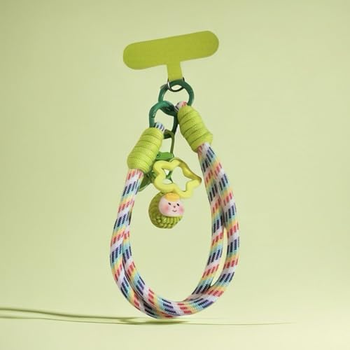 Dopamine Vibes Universal Wrist Strap - Korean-Style Short Phone Lanyard with Cute Green Durain Charm, 7mm Rope, Trendy Anti-Theft Tether for Girls, Includes Pendant & Nylon Phone Tab - color: 06 Dopamine Green Durain Star