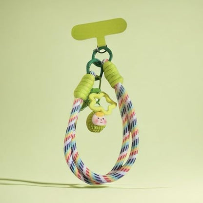 Dopamine Vibes Universal Wrist Strap - Korean-Style Short Phone Lanyard with Cute Green Durain Charm, 7mm Rope, Trendy Anti-Theft Tether for Girls, Includes Pendant & Nylon Phone Tab - color: 06 Dopamine Green Durain Star