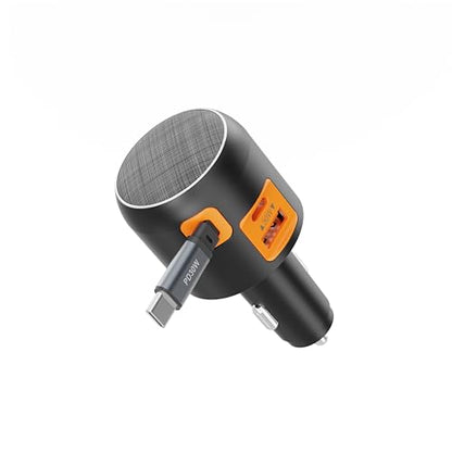 60W Retractable Car Charger, 3-Port USB-C Fast Charging Adapter - color: Orange