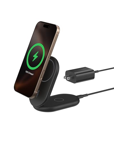 Belkin Qi2 15W Magnetic Foldable Wireless Charging Stand, Standby - color: Black