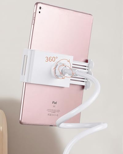 3.2 Ft Cell Phone Clip Bed Stand Holder, with Grip Flexible Long Arm Gooseneck Bracket Mount Clamp for Desk, Compatible with iPhone or Other 3.5-7" Devices (White) - color: White