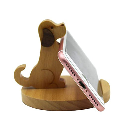 Cute Dog Cellphone Holder Stand Wooden Smartphone Desk Holder for All Mobile Phones Animal Phone Stand Desk Ornament - color: dog