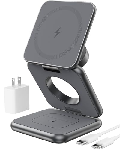 KU XIU Foldable 3-in-1 Magnetic Wireless Charging Station for Apple Devices - color: Gray