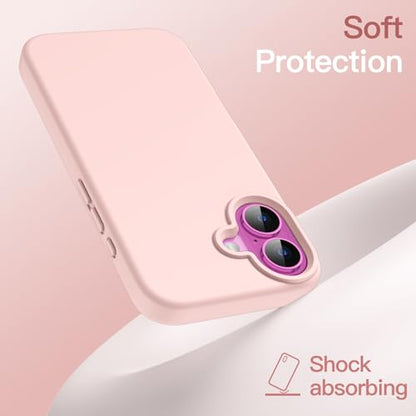 JETech Silicone Case for iPhone 16, Light Pink | Silky Soft Touch, Shockproof Protection, Scratch Resistant, Microfiber Lining - color: Light Pink, size: iPhone 16