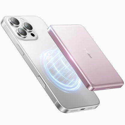 TORRAS MiniMag Power Bank,Ultra-Slim 10,000mAh Magnetic Wireless Portable Charger, 22.5W Fast Charging iPhone Air Magnetic Battery Pack Designed for iPhone 17 Pro Max/17 Pro/Air/16/15/14/13/12, Pink - color: Dawn Rose