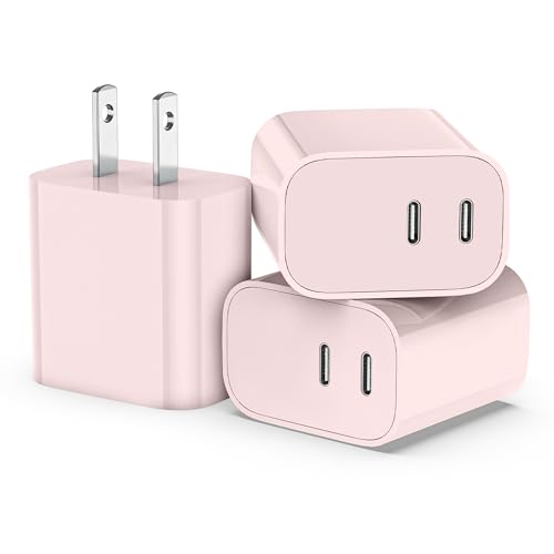 USB C Charger Block 3 Pack, Dual Port 20W Fast Wall Plug (Pink) - color: Pink