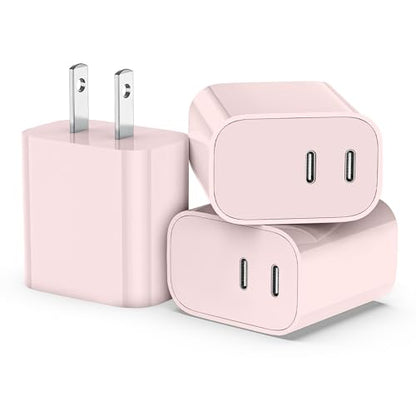 USB C Charger Block 3 Pack, Dual Port 20W Fast Wall Plug (Pink) - color: Pink