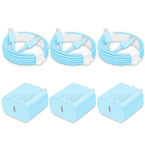CXX 20W Fast Charger for iPhone 14/13/12 [3-Pack, MFi Certified] - color: Blue, size: 6FT