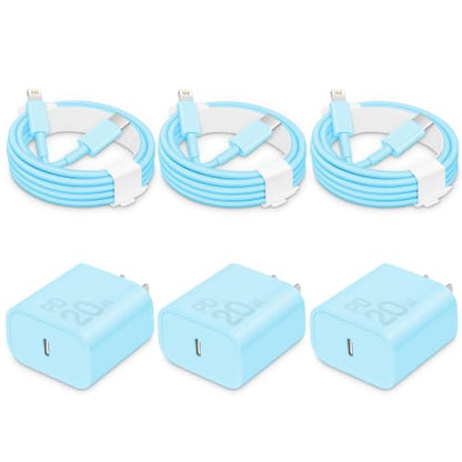 CXX 20W Fast Charger for iPhone 14/13/12 [3-Pack, MFi Certified] - color: Blue, size: 6FT
