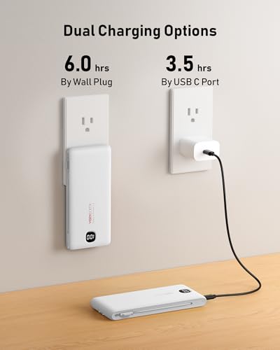 VEEKTOMX Portable Charger with Built-in Cables and AC Wall Plug, 10000mAh