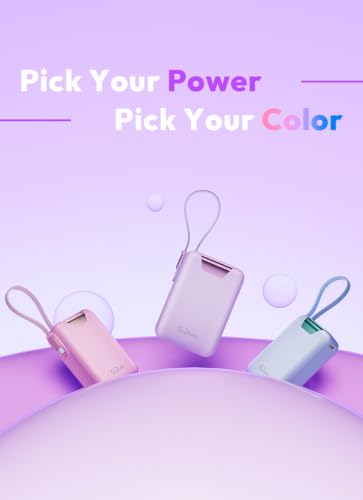 M2 Portable Charger, 20000mAh Power Bank, PD 35W Ultra Fast USB-C Built-in Cable, Compact Cute Mini External Battery Pack for iPhone, Samsung, Android iPad (Purple) - color: Purple